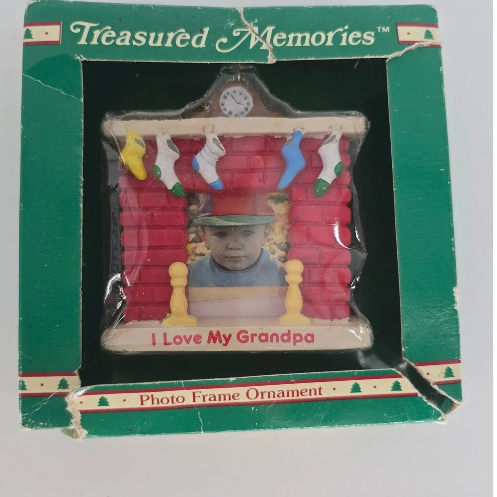 Vintage Russ Berrie I Love My Grandpa Christmas Photo Frame Ornament Boxed